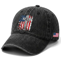 One Nation Under God Washed Cotton Baseball Cap 4th Of July Patriotic Christian Vintage Cross American Flag
