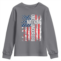 One Nation Under God Youth Sweatshirt 4th Of July Patriotic Christian Vintage Cross American Flag - Wonder Print Shop
