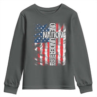 One Nation Under God Youth Sweatshirt 4th Of July Patriotic Christian Vintage Cross American Flag - Wonder Print Shop