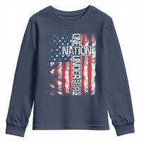 One Nation Under God Youth Sweatshirt 4th Of July Patriotic Christian Vintage Cross American Flag - Wonder Print Shop