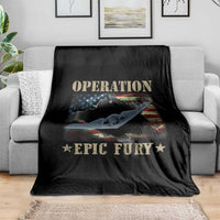 Operation Epic Fury Throw Blanket Military Bomber Jet American Flag