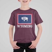 Vintage State of Wyoming Flag Bison Cheyenne Jackson Hole T Shirt For Kid