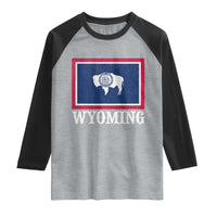 Vintage State of Wyoming Flag Bison Cheyenne Jackson Hole Raglan Shirt
