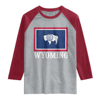 Vintage State of Wyoming Flag Bison Cheyenne Jackson Hole Raglan Shirt