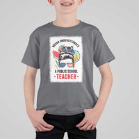 Tim Walz T Shirt For Kid Never Underestimate A Public School Teacher Messy Bun - Wonder Print Shop