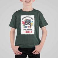 Tim Walz T Shirt For Kid Never Underestimate A Public School Teacher Messy Bun - Wonder Print Shop