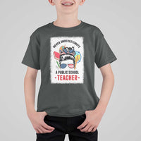 Tim Walz T Shirt For Kid Never Underestimate A Public School Teacher Messy Bun - Wonder Print Shop