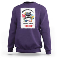 Tim Walz Sweatshirt Never Underestimate A Public School Teacher Messy Bun - Wonder Print Shop