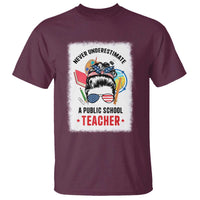 Tim Walz T Shirt Never Underestimate A Public School Teacher Messy Bun - Wonder Print Shop