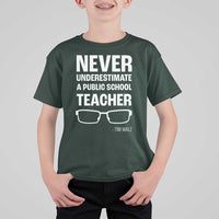 Harris Walz Supporter T Shirt For Kid Never Underestimate A Public School Teacher Tim Glasses - Wonder Print Shop
