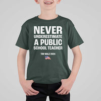 Tim Walz 2024 T Shirt For Kid Never Underestimate A Public School Teacher American Flag - Wonder Print Shop