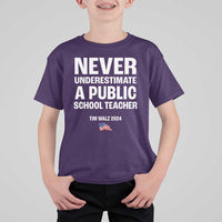 Tim Walz 2024 T Shirt For Kid Never Underestimate A Public School Teacher American Flag - Wonder Print Shop