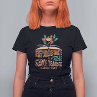 Harris Walz T Shirt For Women Never Underestimate A Public School Teacher Floral Book - Wonder Print Shop