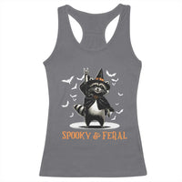 Funny Spooky And Feral Raccon Halloween Racerback Tank Top Racoon Lover - Wonder Print Shop