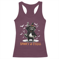 Funny Spooky And Feral Raccon Halloween Racerback Tank Top Racoon Lover - Wonder Print Shop