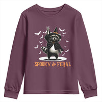 Funny Spooky And Feral Raccon Halloween Youth Sweatshirt Racoon Lover - Wonder Print Shop