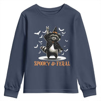 Funny Spooky And Feral Raccon Halloween Youth Sweatshirt Racoon Lover - Wonder Print Shop