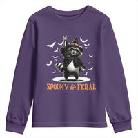 Funny Spooky And Feral Raccon Halloween Youth Sweatshirt Racoon Lover - Wonder Print Shop