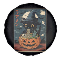 Funny Spooky Black Cat Eating Ramen Kawaii Japanese Halloween Spare Tire Cover - Wonder Print Shop