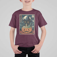 Funny Spooky Black Cat Eating Ramen Kawaii Japanese Halloween T Shirt For Kid - Wonder Print Shop