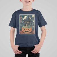 Funny Spooky Black Cat Eating Ramen Kawaii Japanese Halloween T Shirt For Kid - Wonder Print Shop