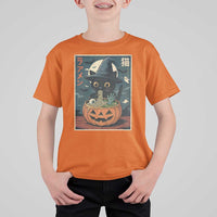 Funny Spooky Black Cat Eating Ramen Kawaii Japanese Halloween T Shirt For Kid - Wonder Print Shop