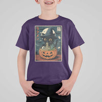 Funny Spooky Black Cat Eating Ramen Kawaii Japanese Halloween T Shirt For Kid - Wonder Print Shop