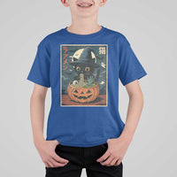 Funny Spooky Black Cat Eating Ramen Kawaii Japanese Halloween T Shirt For Kid - Wonder Print Shop