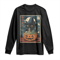Funny Spooky Black Cat Eating Ramen Kawaii Japanese Halloween Long Sleeve Shirt - Wonder Print Shop