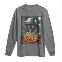 Funny Spooky Black Cat Eating Ramen Kawaii Japanese Halloween Long Sleeve Shirt - Wonder Print Shop