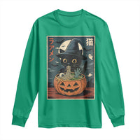 Funny Spooky Black Cat Eating Ramen Kawaii Japanese Halloween Long Sleeve Shirt - Wonder Print Shop