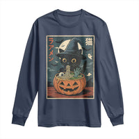 Funny Spooky Black Cat Eating Ramen Kawaii Japanese Halloween Long Sleeve Shirt - Wonder Print Shop