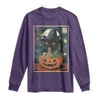 Funny Spooky Black Cat Eating Ramen Kawaii Japanese Halloween Long Sleeve Shirt - Wonder Print Shop
