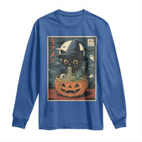 Funny Spooky Black Cat Eating Ramen Kawaii Japanese Halloween Long Sleeve Shirt - Wonder Print Shop