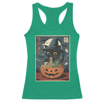 Funny Spooky Black Cat Eating Ramen Kawaii Japanese Halloween Racerback Tank Top - Wonder Print Shop