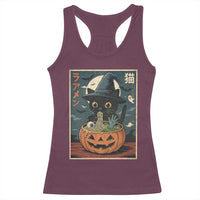 Funny Spooky Black Cat Eating Ramen Kawaii Japanese Halloween Racerback Tank Top - Wonder Print Shop