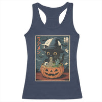 Funny Spooky Black Cat Eating Ramen Kawaii Japanese Halloween Racerback Tank Top - Wonder Print Shop
