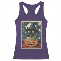Funny Spooky Black Cat Eating Ramen Kawaii Japanese Halloween Racerback Tank Top - Wonder Print Shop