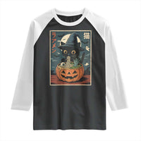 Funny Spooky Black Cat Eating Ramen Kawaii Japanese Halloween Raglan Shirt - Wonder Print Shop