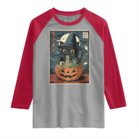 Funny Spooky Black Cat Eating Ramen Kawaii Japanese Halloween Raglan Shirt - Wonder Print Shop