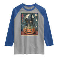 Funny Spooky Black Cat Eating Ramen Kawaii Japanese Halloween Raglan Shirt - Wonder Print Shop