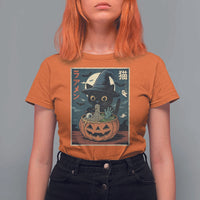 Funny Spooky Black Cat Eating Ramen Kawaii Japanese Halloween T Shirt For Women - Wonder Print Shop