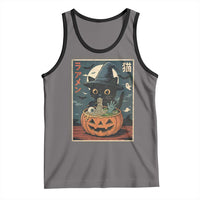 Funny Spooky Black Cat Eating Ramen Kawaii Japanese Halloween Tank Top - Wonder Print Shop