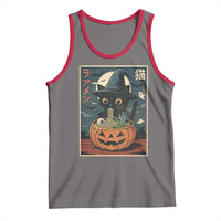 Funny Spooky Black Cat Eating Ramen Kawaii Japanese Halloween Tank Top - Wonder Print Shop