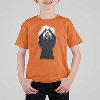 Funny Scary Face Ghost Hand Heart Sign Halloween T Shirt For Kid - Wonder Print Shop