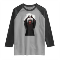 Funny Scary Face Ghost Hand Heart Sign Halloween Raglan Shirt - Wonder Print Shop