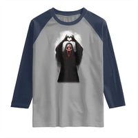 Funny Scary Face Ghost Hand Heart Sign Halloween Raglan Shirt - Wonder Print Shop