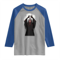 Funny Scary Face Ghost Hand Heart Sign Halloween Raglan Shirt - Wonder Print Shop