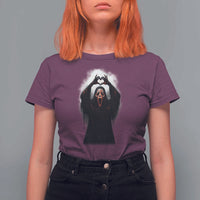 Funny Scary Face Ghost Hand Heart Sign Halloween T Shirt For Women - Wonder Print Shop
