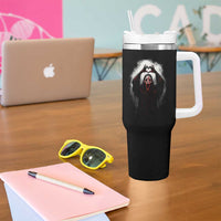 Funny Scary Face Ghost Hand Heart Sign Halloween Tumbler With Handle - Wonder Print Shop